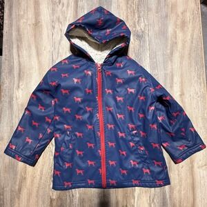 Hatley Kids Navy Blue Red Labrador Dog Print Sherpa Lined Raincoat Jacket Size 5